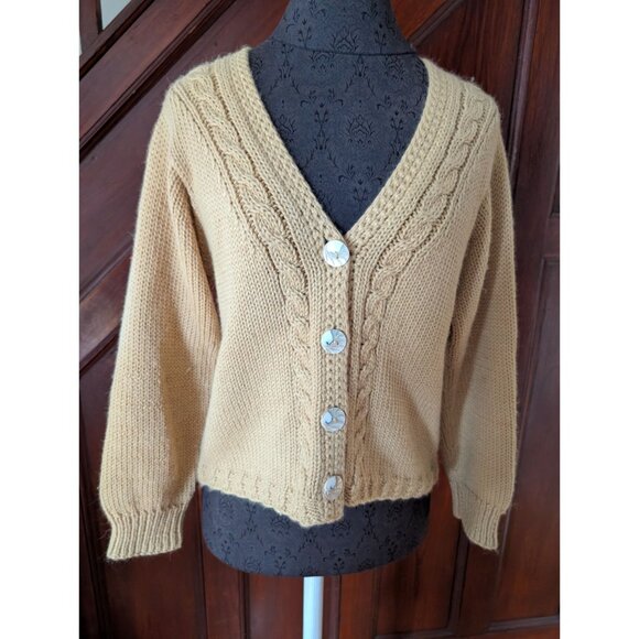 Bernard George Alpaca Womens Cardigan Sweater - Beige Button-Up V-Neck - M - Picture 1 of 8